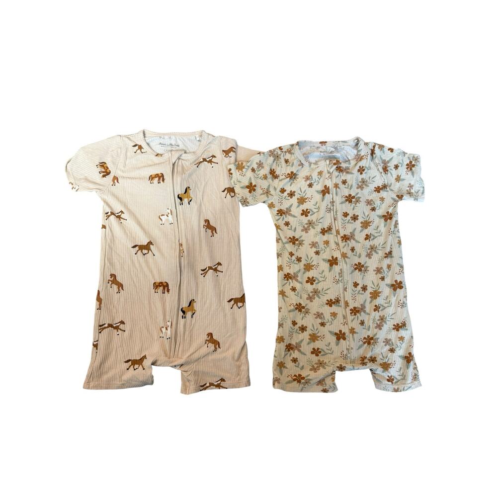 Brave Little Ones Set of 2 Zip Rompers Pajamas 18-24M Horse Floral Ribbed Bamboo
